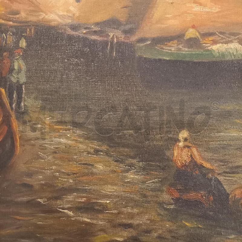 QUADRO VEDUTA CON BARCHE E PESCATORI | Mercatino dell'Usato Bologna 2