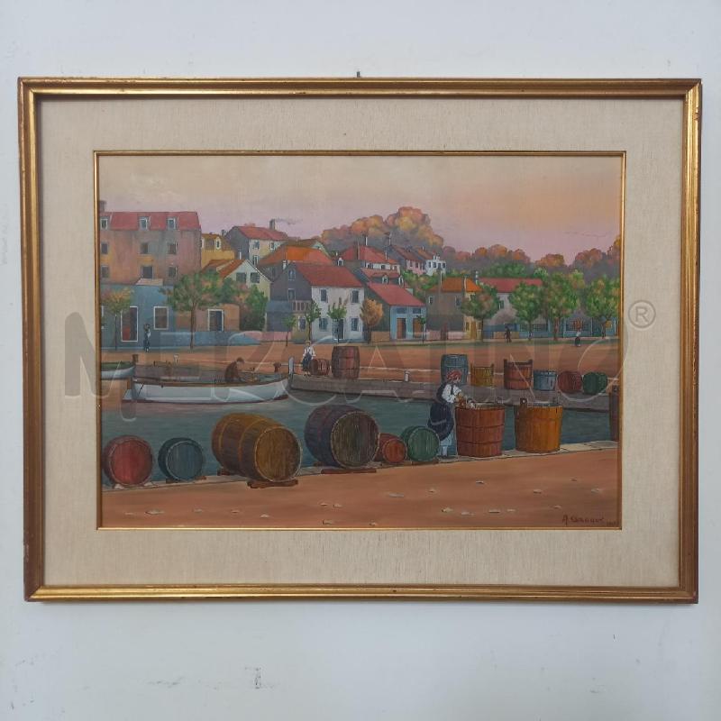 QUADRO VEDUTA CON BOTTI E BARCA | Mercatino dell'Usato Bologna 1