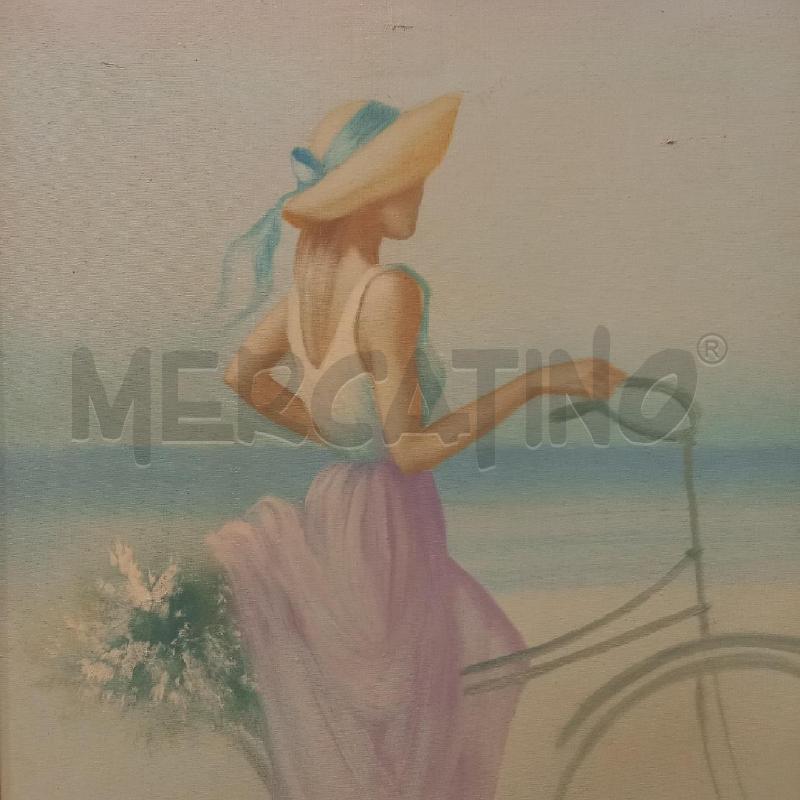QUADRO VEDUTA CON FIGURA FEMMINILE CON BICI | Mercatino dell'Usato Bologna 5