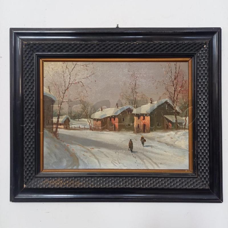 QUADRO VEDUTA INNEVATA CON 2 FIGURE | Mercatino dell'Usato Bologna 1
