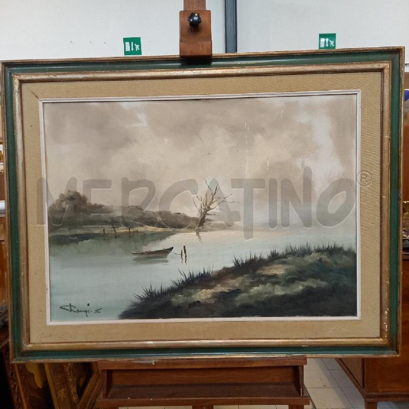 QUADRO VEDUTA LACUSTRE CON BARCA | Mercatino dell'Usato Bologna 1
