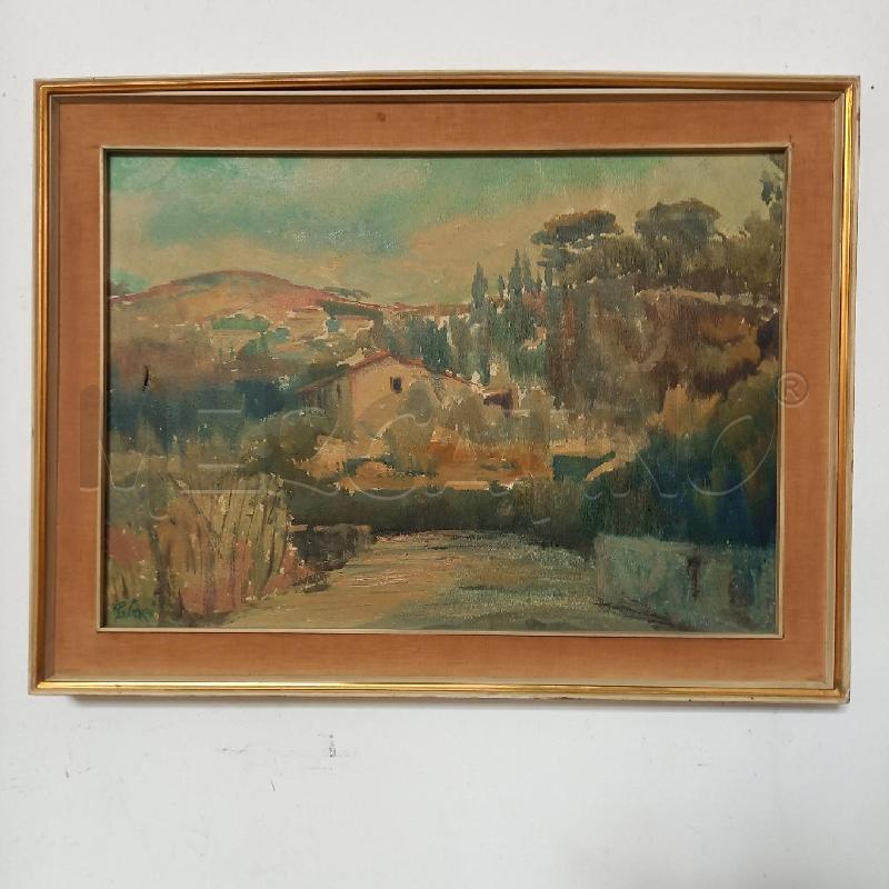 QUADRO VEDUTA MONTANA CON CASA E FIUME DIFETTO | Mercatino dell'Usato Bologna 1