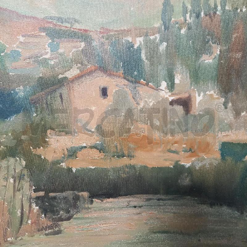QUADRO VEDUTA MONTANA CON CASA E FIUME DIFETTO | Mercatino dell'Usato Bologna 3