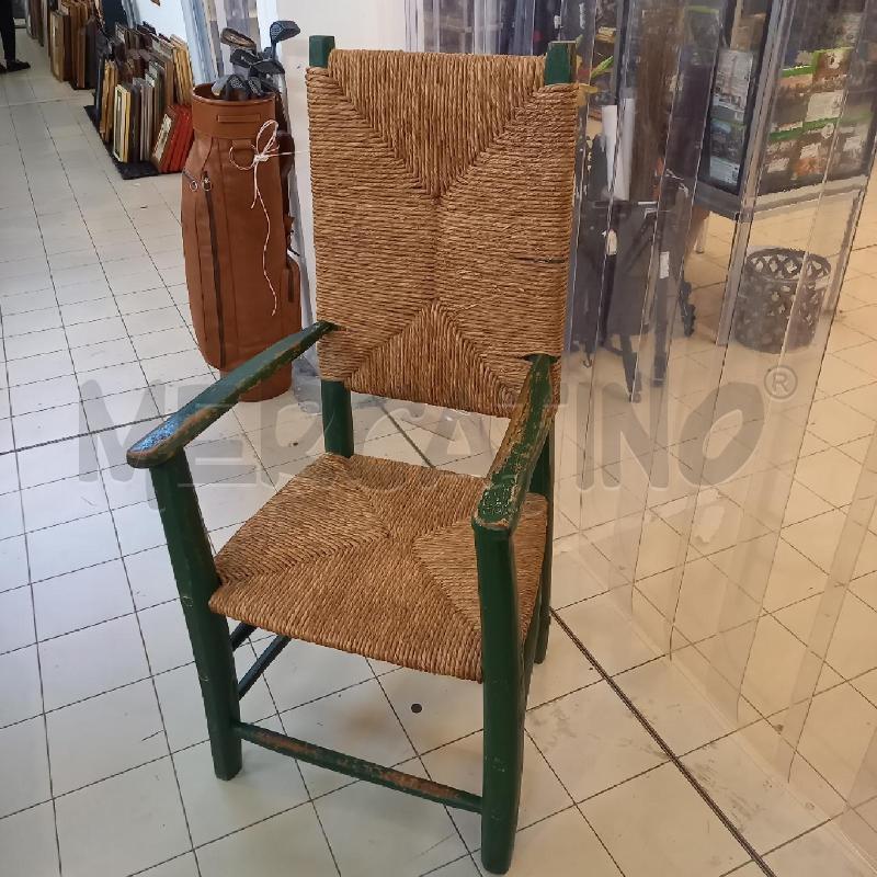 SEDIA BRACCIOLI VECCHIA IMPAGLIATA VERDE | Mercatino dell'Usato Bologna 1