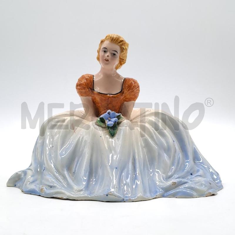STATUINA DAMA IN CERAMICA GONNA CELESTE | Mercatino dell'Usato Bologna 1