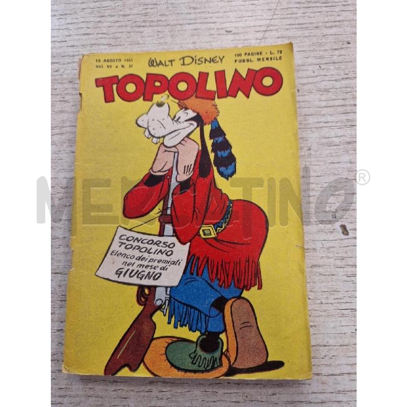 TOPOLINO NUMERO 31 DEL 10 AGOSTO 1951 | Mercatino dell'Usato Bologna 1