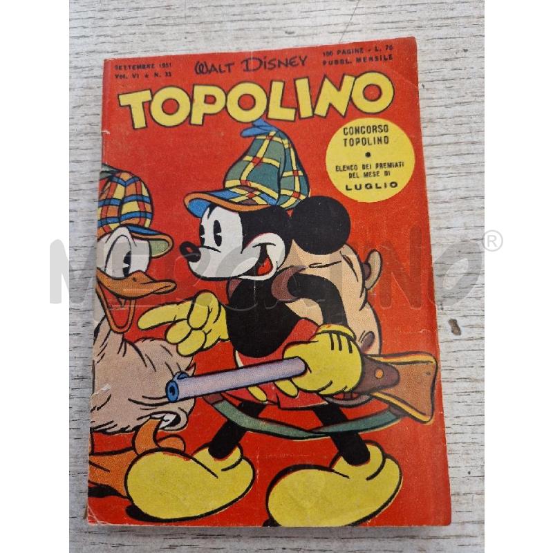 TOPOLINO NUMERO 33  DEL   SETTEMBRE 1951 | Mercatino dell'Usato Bologna 1