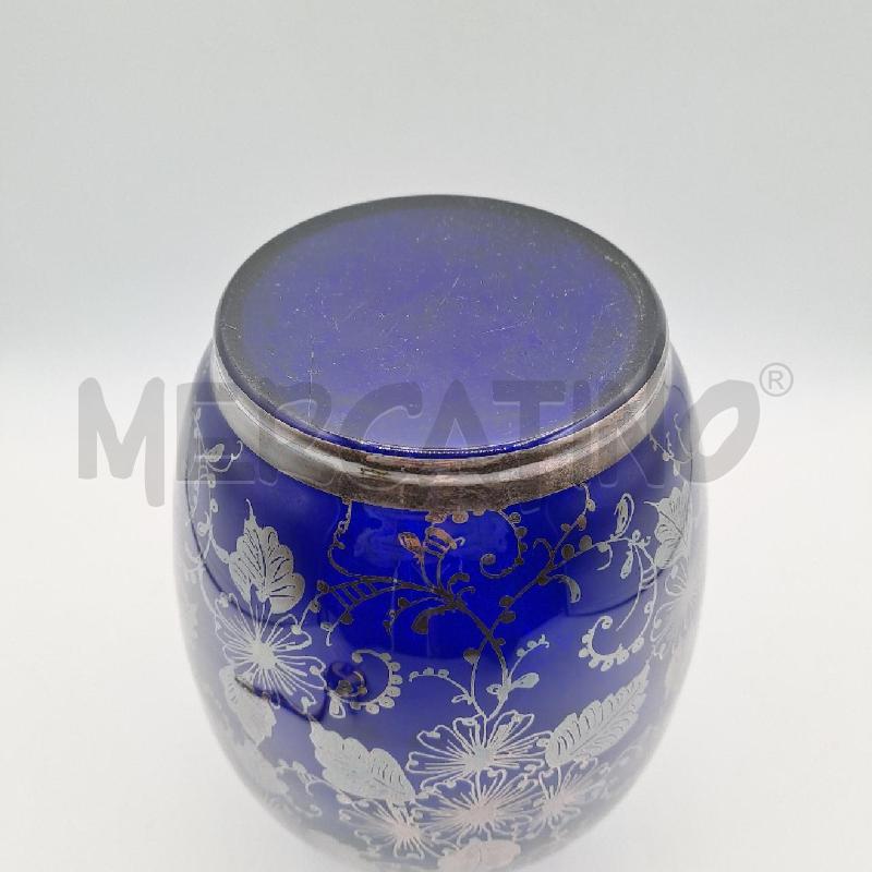 VASO IN VETRO BLU  VECCHIO  DECORI ARGENTO  | Mercatino dell'Usato Bologna 3