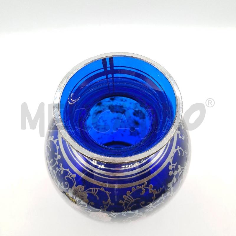 VASO IN VETRO BLU  VECCHIO  DECORI ARGENTO  | Mercatino dell'Usato Bologna 5