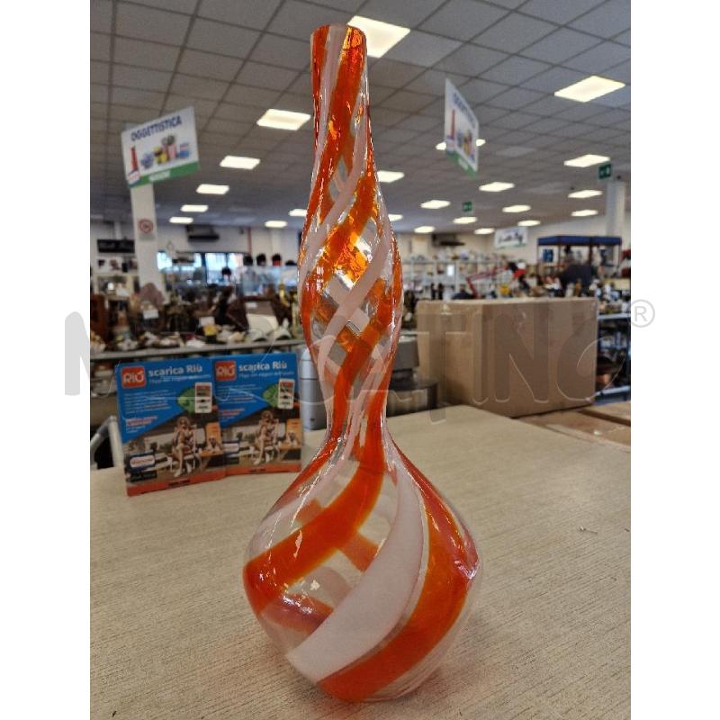 VASO RIGHE BIANCO ARANCIO VETRO MADE IN ITALY | Mercatino dell'Usato Bologna 1
