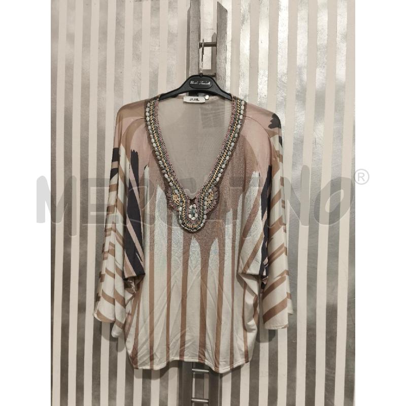 BLUSA DONNA JIJIL COLLETTO PERLINE RIGHE BEIGE E BIANCHE | Mercatino dell'Usato Campobasso 1