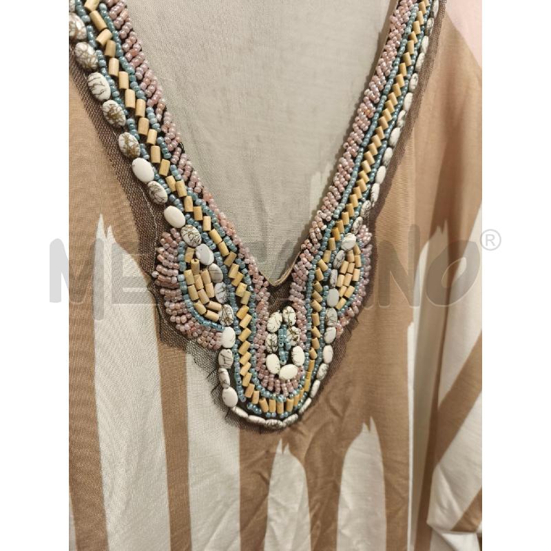 BLUSA DONNA JIJIL COLLETTO PERLINE RIGHE BEIGE E BIANCHE | Mercatino dell'Usato Campobasso 2