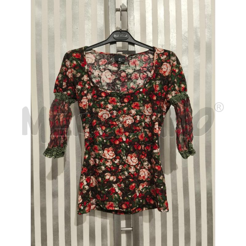 BLUSA DONNA JUST CAVALLI NERA FIORI ROSSI BORDINI VERDI | Mercatino dell'Usato Campobasso 1