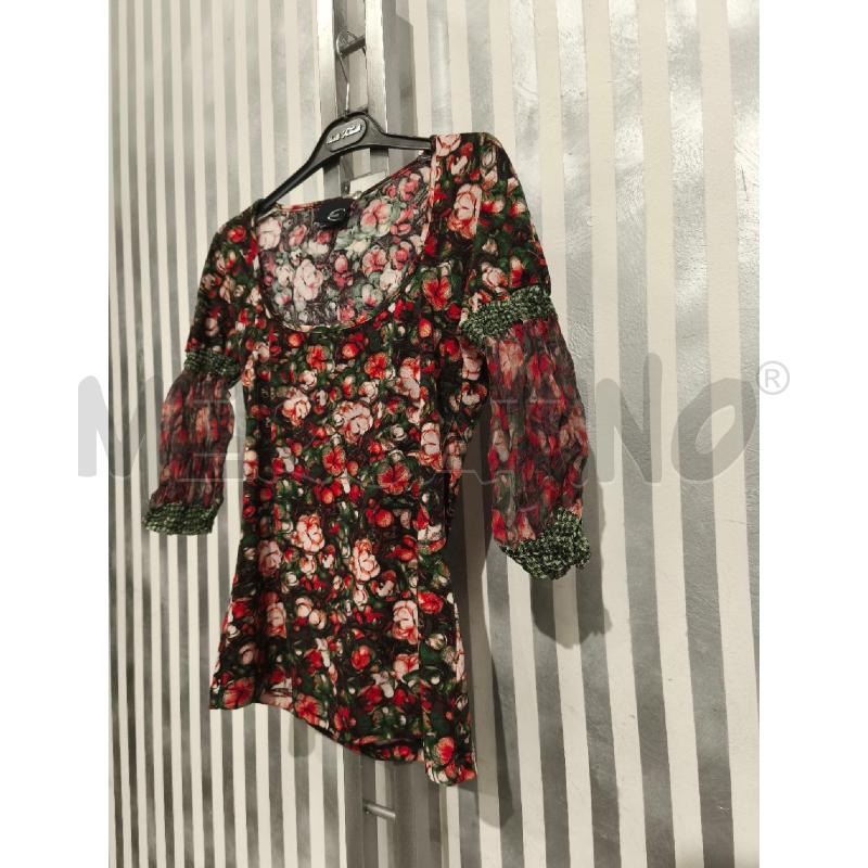 BLUSA DONNA JUST CAVALLI NERA FIORI ROSSI BORDINI VERDI | Mercatino dell'Usato Campobasso 3
