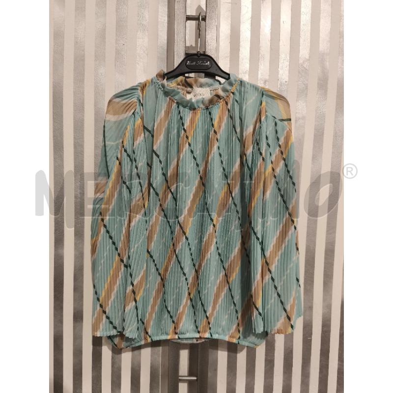 BLUSA DONNA VICOLO CELESTE BEIGE VERDE PLISSEE | Mercatino dell'Usato Campobasso 1