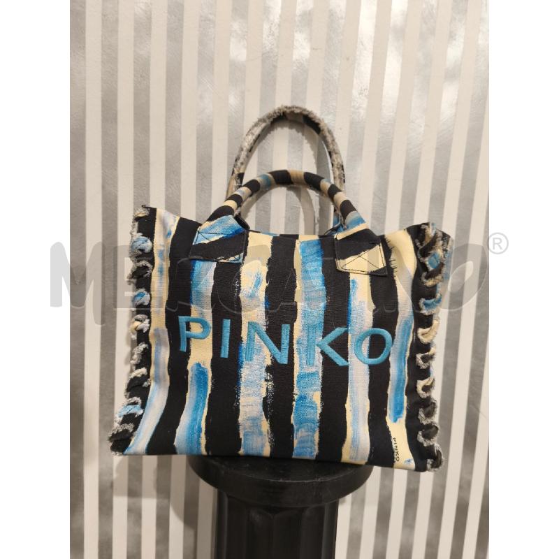 BORSA DONNA PINKO TOTE BAG RIGHE NERE BEIGE CELESTI | Mercatino dell'Usato Campobasso 1