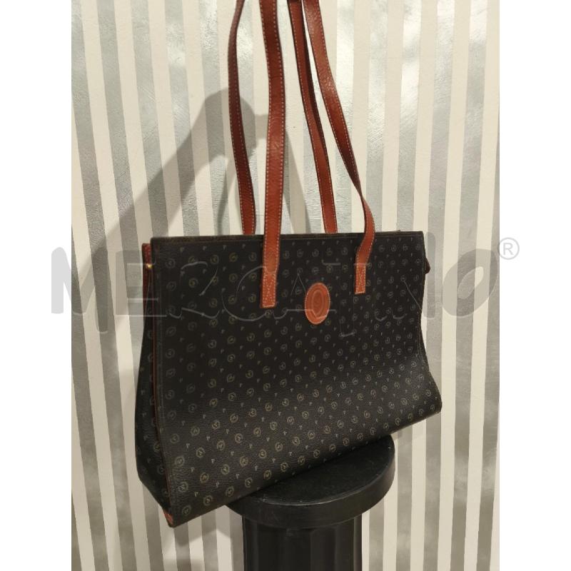 BORSA DONNA POLLINI NERA MONOGRAM E MANICI MARRONCINI | Mercatino dell'Usato Campobasso 1