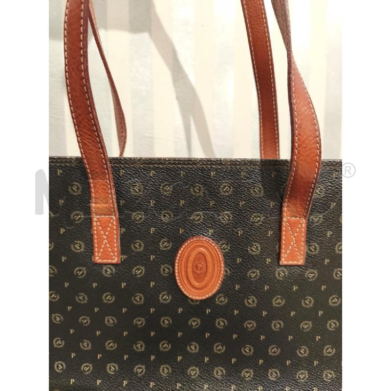 BORSA DONNA POLLINI NERA MONOGRAM E MANICI MARRONCINI | Mercatino dell'Usato Campobasso 2