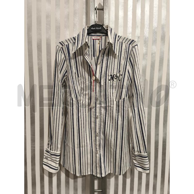 CAMICIA DONNA MAX&CO BIANCA RIGHE AZZURRO POLVERE NUOVA | Mercatino dell'Usato Campobasso 1