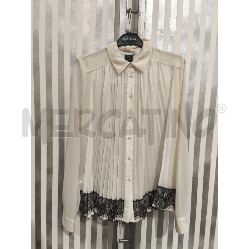 CAMICIA DONNA PINKO BIANCA PLISSEE PIZZO NERO RETRO GIALLINO | Mercatino dell'Usato Campobasso 1