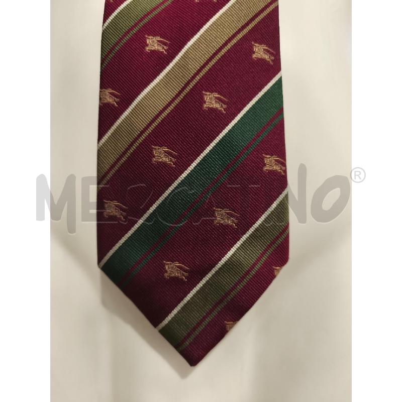 CRAVATTA BURBERRY RIGHE BORDEAUX OLIVA LOGHI BEIGE | Mercatino dell'Usato Campobasso 5