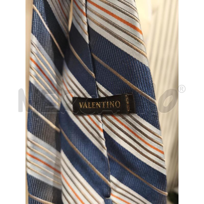 CRAVATTA VALENTINO RIGHE OBLIQUE CELESTI BLU PANNA ARANCIO | Mercatino dell'Usato Campobasso 3