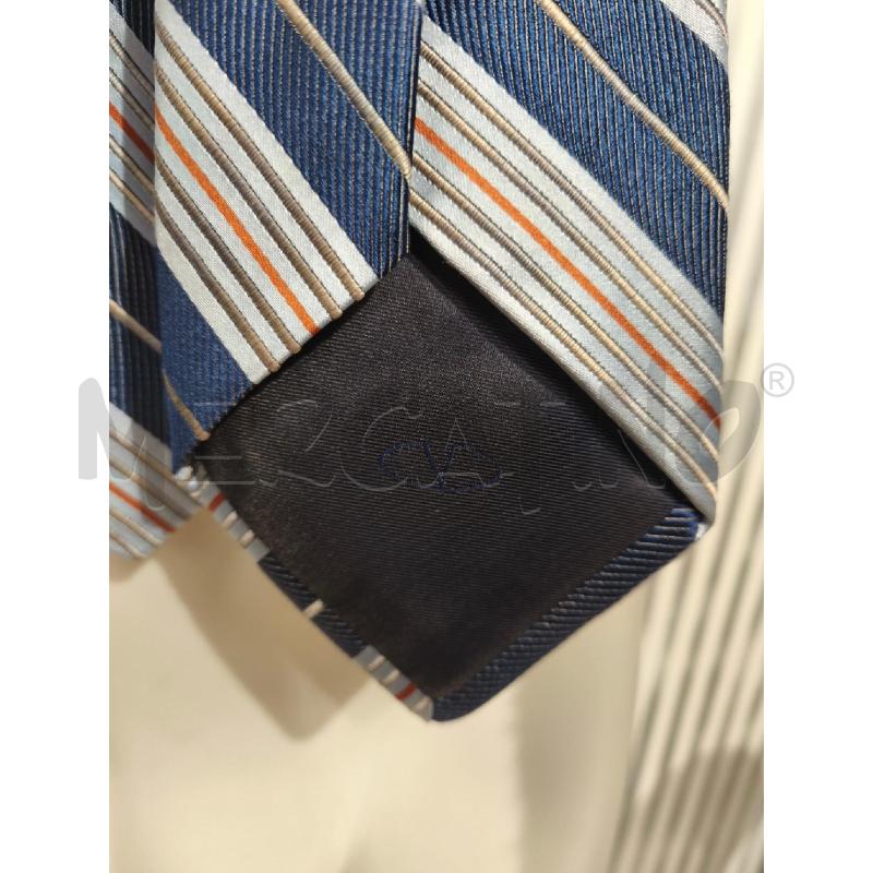 CRAVATTA VALENTINO RIGHE OBLIQUE CELESTI BLU PANNA ARANCIO | Mercatino dell'Usato Campobasso 5
