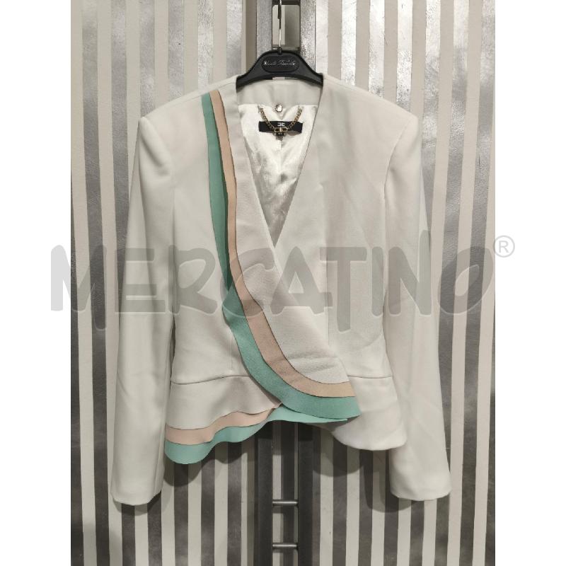 GIACCA DONNA ELISABETTA FRANCHI BIANCA BORDI ACQUAMARINA E BEIGE | Mercatino dell'Usato Campobasso 1