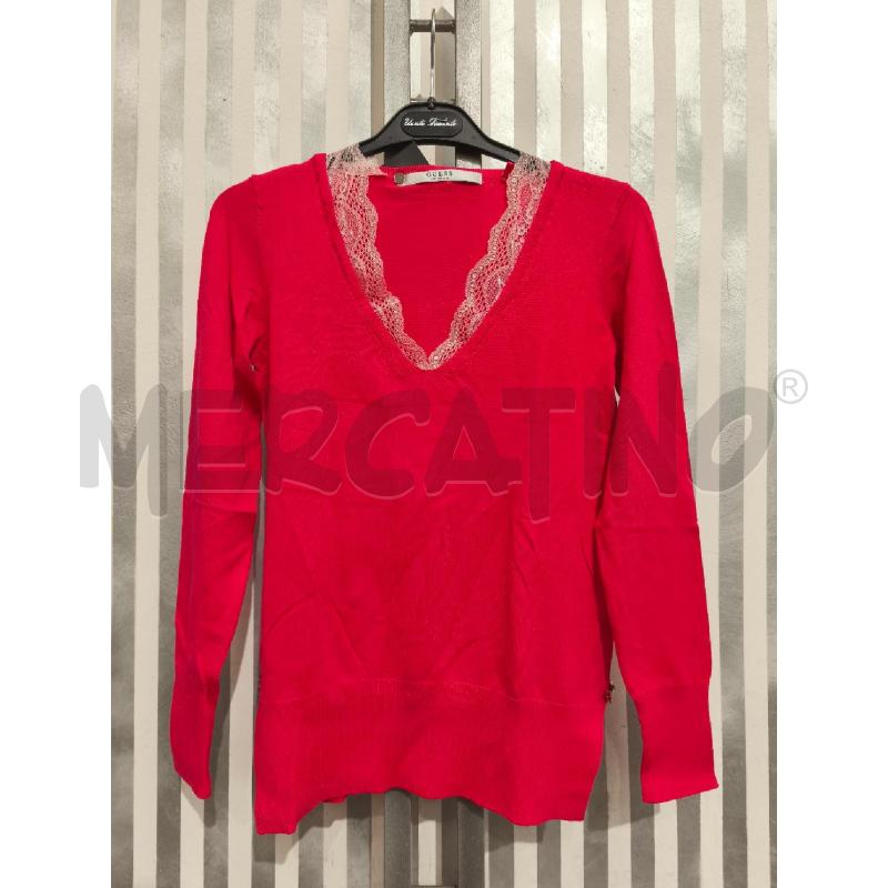 MAGLIA DONNA GUESS CORALLO SCOLLO PIZZO BIANCO | Mercatino dell'Usato Campobasso 1