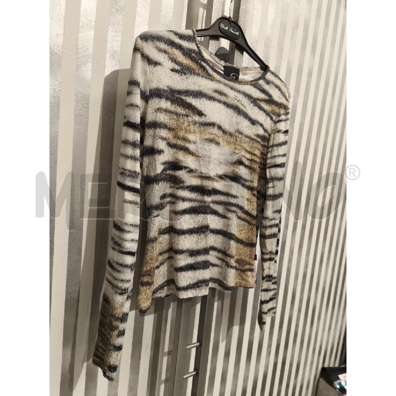 MAGLIETTA DONNA JUST CAVALLI PANNA STRIATURE NERE OCRA SFUMATE | Mercatino dell'Usato Campobasso 3