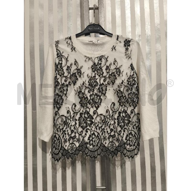 MAGLIETTA DONNA PATRIZIA PEPE BIANCA PIZZO NERO E STRASS | Mercatino dell'Usato Campobasso 1