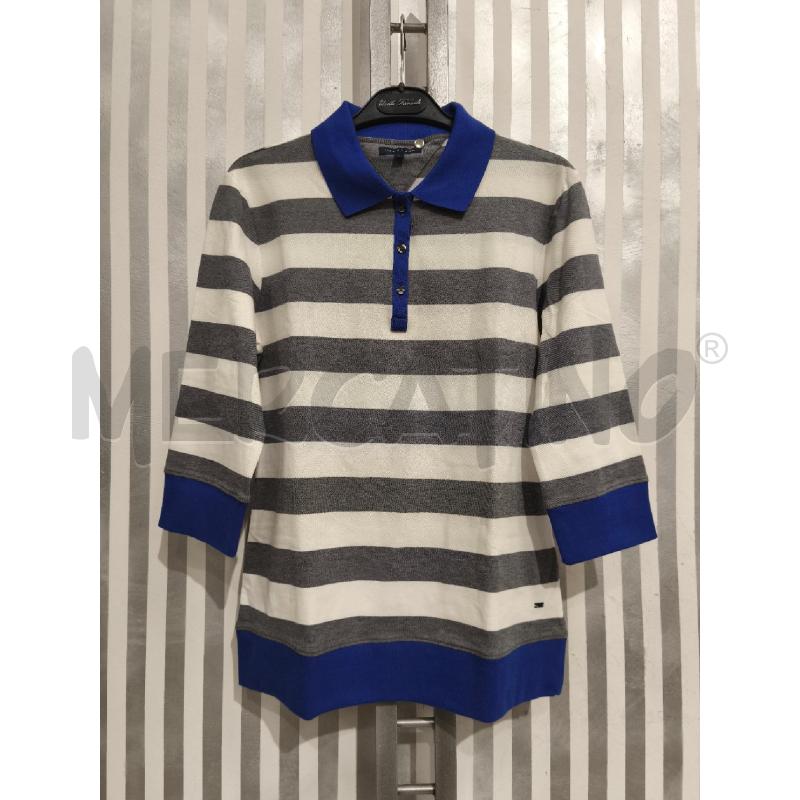 POLO DONNA TOMMY HILFIGER RIGHE PANNA GRIGIE COLLETTO BLU | Mercatino dell'Usato Campobasso 1
