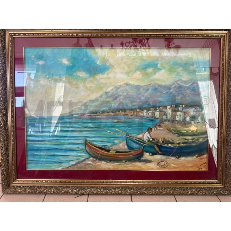 QUADRO DIPINTO PESCATORE BARCHE CORN DORATA | Mercatino dell'Usato Campobasso 1