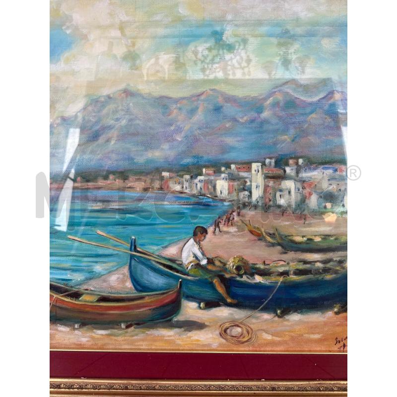 QUADRO DIPINTO PESCATORE BARCHE CORN DORATA | Mercatino dell'Usato Campobasso 3