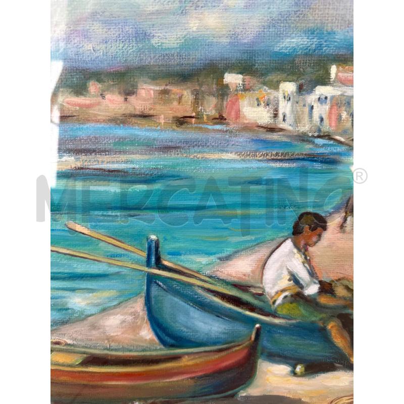 QUADRO DIPINTO PESCATORE BARCHE CORN DORATA | Mercatino dell'Usato Campobasso 4