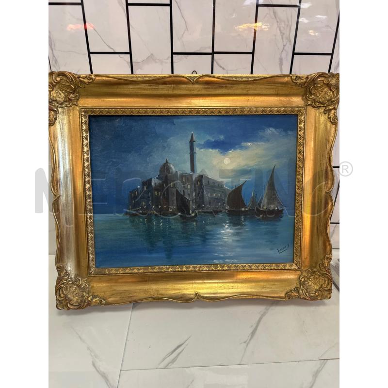 QUADRO OLIO SU TELA 53X43 CM CITTA NEL MARE  | Mercatino dell'Usato Campobasso 1
