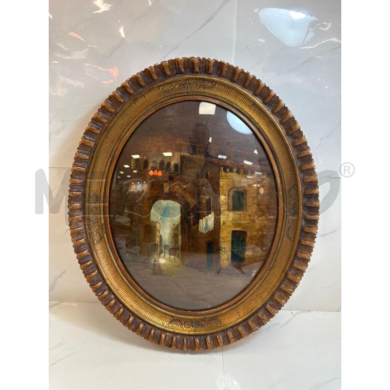 QUADRO OVALE PAESE CON PERSONAGGI ARCO 40X33 CM | Mercatino dell'Usato Campobasso 1