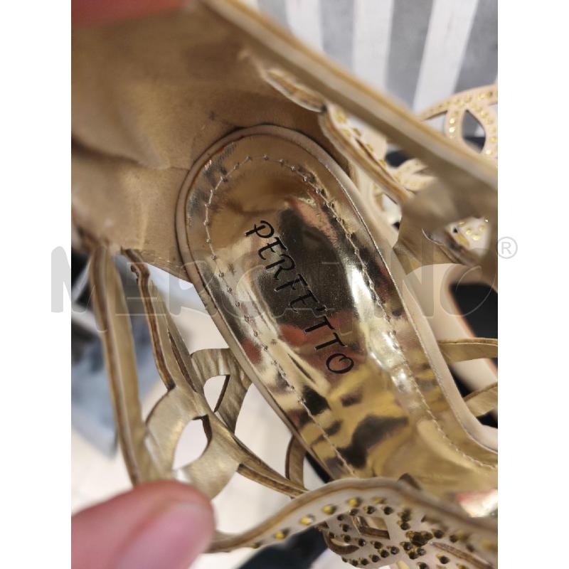 SANDALI DONNA PERFE'TTO BEIGE STRASS DORATE TACCO | Mercatino dell'Usato Campobasso 5