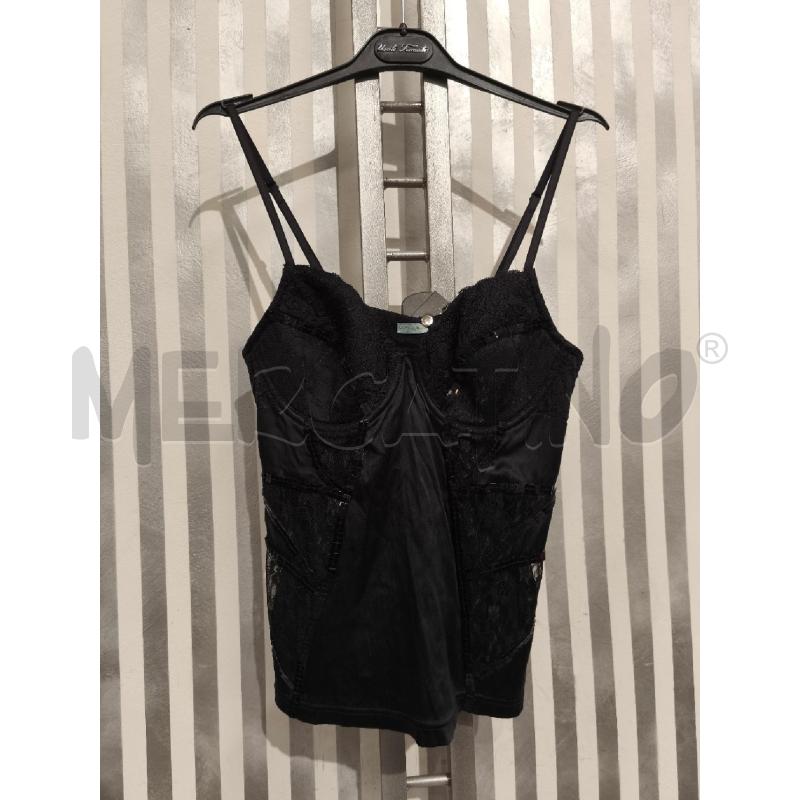 TOP GUESS BY MARCIANO NERO SATINATO CON PAILLETTES E PIZZO | Mercatino dell'Usato Campobasso 1