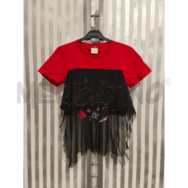 T SHIRT DONNA GAELLE ROSSA CON TULLE NERO | Mercatino dell'Usato Campobasso 1