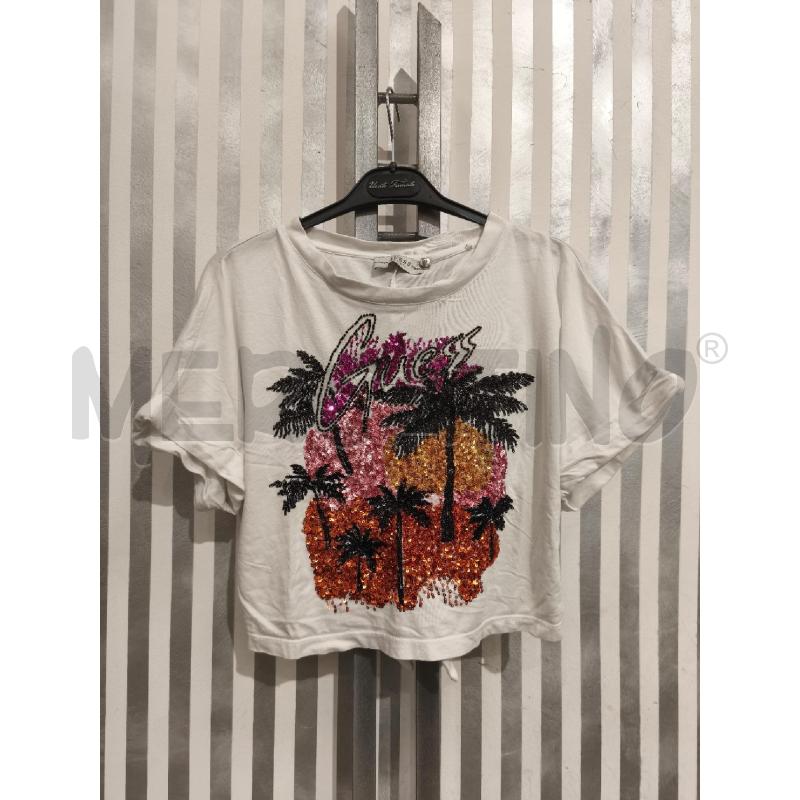 T SHIRT DONNA GUESS BIANCA PALME PAILLETTES | Mercatino dell'Usato Campobasso 1
