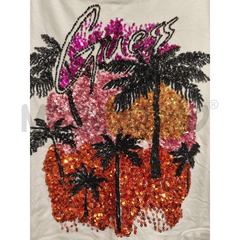 T SHIRT DONNA GUESS BIANCA PALME PAILLETTES | Mercatino dell'Usato Campobasso 3