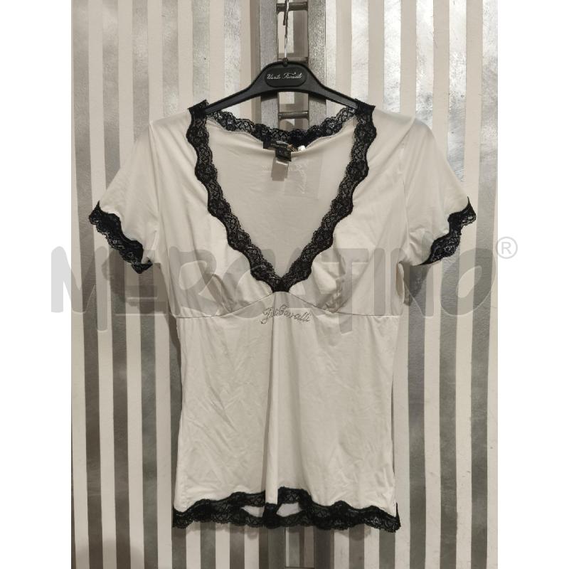 T SHIRT DONNA JUST CAVALLI UNDERWEAR PANNA PIZZO NERO | Mercatino dell'Usato Campobasso 1