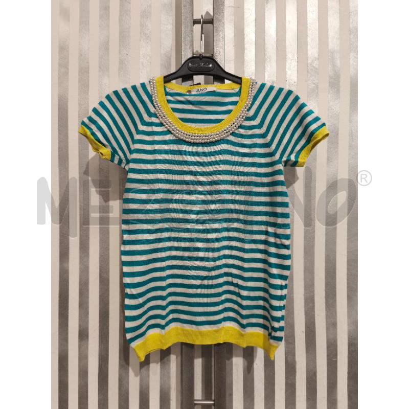 T SHIRT DONNA LIU JO RIGHE BIANCHE AZZURRE BORDI GIALLI | Mercatino dell'Usato Campobasso 1