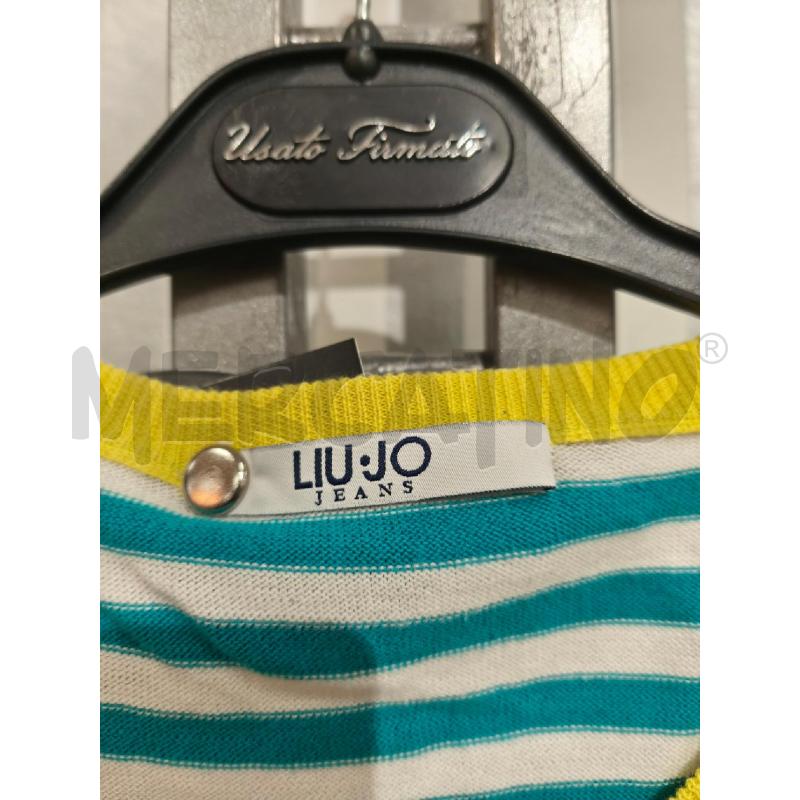 T SHIRT DONNA LIU JO RIGHE BIANCHE AZZURRE BORDI GIALLI | Mercatino dell'Usato Campobasso 2