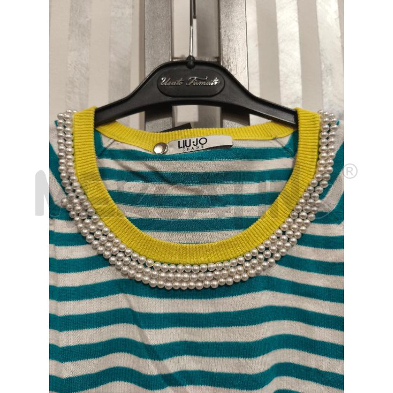 T SHIRT DONNA LIU JO RIGHE BIANCHE AZZURRE BORDI GIALLI | Mercatino dell'Usato Campobasso 3