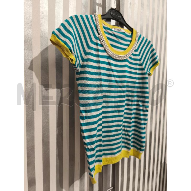 T SHIRT DONNA LIU JO RIGHE BIANCHE AZZURRE BORDI GIALLI | Mercatino dell'Usato Campobasso 4