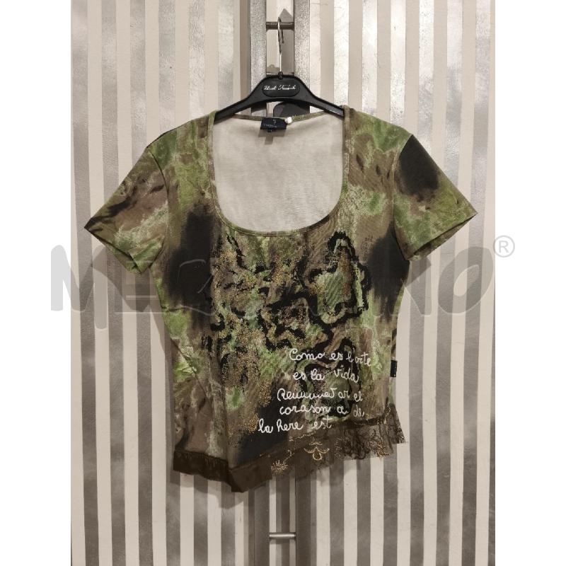 T SHIRT DONNA TRUSSARDI JEANS OLIVA TORTORA SCRITTE | Mercatino dell'Usato Campobasso 1