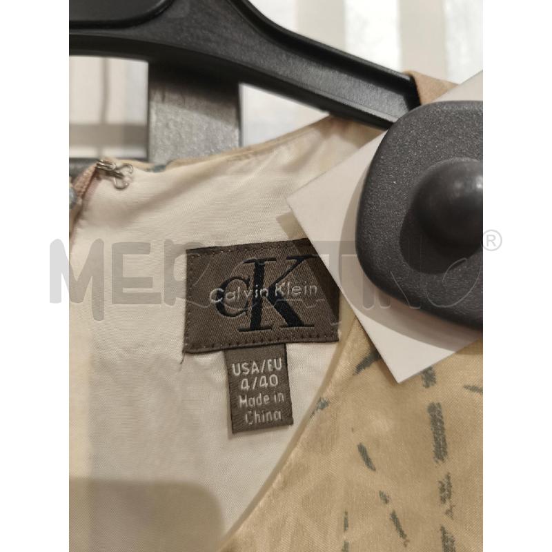 VESTITO DONNA CALVIN KLEIN 100 SETA BEIGE TRATTI GRIGI | Mercatino dell'Usato Campobasso 2