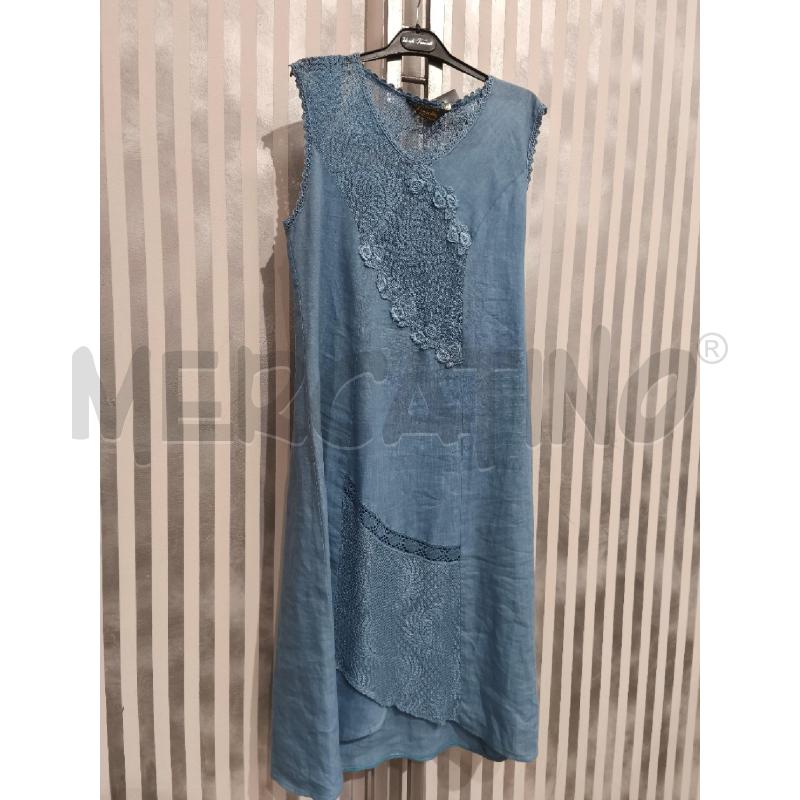 VESTITO DONNA CREAZIONE MODA POSITANO LUISELLE 100 LINI CELESTE PARTI TRAFORATE | Mercatino dell'Usato Campobasso 3